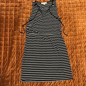 LOFT Black and White Striped Midi Dress